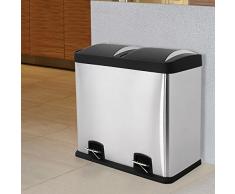 Songmics (disponible en varias medidas) Cubo de basura de acero inoxidable Basurero reciclaje Dos compartimientos Con penal LTB (LTB48L)