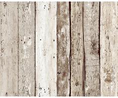 Livingwalls pop.up 942192 - Panel decorativo adhesivo, diseño de listones de madera envejecida, color marrón