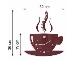 FLEXISTYLE Moderno Reloj de Pared de Cocina Taza, acrílico, marrón, 32 cm x 19 cm, 3D, Estilo Moderno, 3D silencioso, diseño