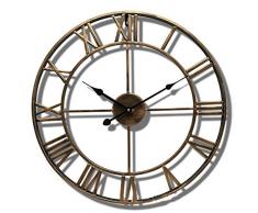XJM Reloj De Pared De Metal Grande Vintage, Reloj De Pared Retro Vintage/Jardín Antiguo Números Romanos Reloj De Metal Abierto Home Hotel Bar. (Bronze,60CM)