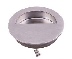 Tirador redondo empotrado de acero inoxidable plateado para puerta de armario o cajón con tornillos