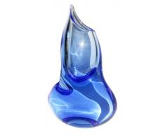 Florero decorativo de cristal vidrio coloreado, jarron de vidrio soblado con la boca, en tonos azul transparente, objeto vidrio decorativo, altura circa 20 cm, diseñado y fabricado por la Oberstdorfer Glashütte