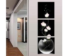 OFVV Sin Marco florero con Flores Pared Arte Lona Material Porche Corredor Frameless Home Decor Pared Pintura 3PCS,b,50 * 50cm*3