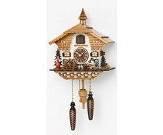 Reloj cucú de cuarzo Casa de la selva negra con bebedor de cerveza y rueda de molino que se mueven, con música, incluye baterías TU 4214 QM