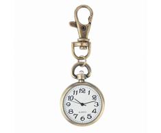 Sylvialuca Reloj de Bolsillo Retro Vintage de Cuarzo de Bronce Movimiento Llavero Llavero Reloj Reloj de Bolsillo Esfera Redonda Estacionaria