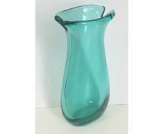 Jarron moderno de cristal coloreado, florero decorativo de vidrio soplado a boca en colour verde transparente, altura aprox, 29 cm, disenado y fabricado por Oberstdorfer Glashütte