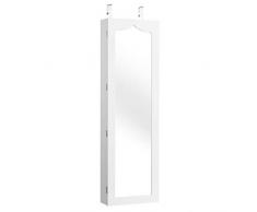 COSTWAY Armario para Joyas con Espejo,Iluminación LED,6 Cajone,Cerradura Estante para Joyero Organizador Montar en Puerta y Pared Blanco