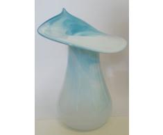 gran jarrón bulbosa de cristal coloreado, florero de vidrio cristal soplado con boca, decorativo,en tonos turquesa blanco de mármol,altura circa 35-37 cm, desenado y fabricado por la Oberstdorfer Glashütte