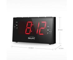 InLife Radio Reloj Digital con Gran Pantalla LCD de 1,8 pulgadas, Función de Radio FM/AM, Temporizador, Alarma Dual