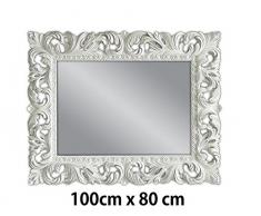 Lnxp Espejo de Pared en Color Blanco Antiguo Barroco Repro Shabby Vintage Glamour 100 x 80 Espejo Woe