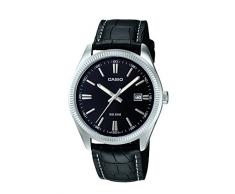 CASIO Collection - Reloj de caballero de cuarzo, correa de piel color negro