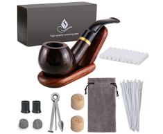 Joyoldelf Juego de Pipas para Fumar de Madera, Pipa de Fumar de Ébano Doblado con Soporte de Pipa, Accesorios para Fumar & Envuelto con Caja de Regalo