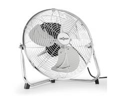 oneConcept Metal Blizzard Ventilador de suelo 12" 55 W inclinable (3 velocidades, rotor 30cm, asa transporte, pies goma antideslizantes, cesta de rotación y pie cromados, ventilador industrial apariencia brillante)