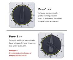 KeeQii Temporizador de cocina, Temporización de 60 minutos con alarma de 80 dB, Temporizador de imán suave para pegarse en el suprificie de hierro, Temporizador manual, Temporizador mecánico de acero inoxidable (Temporizador nuevo)