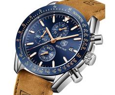 BY BENYAR Sport Casual Impermeable Movimiento de Cuarzo analógico Banda de Cuero Reloj de Pulsera para Hombre