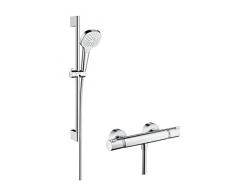Hansgrohe 27081400 Croma Select E Vario combinación de set de ducha y termostato, 0,65m, 3 tipos de chorro, blanco/cromo