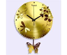 AIKE Continental Art Creatividad Tridimensional libélula Flores Mariposa Péndulo oscilante Reloj de Pared Silencio Decoración Regalos Cuarto Sala estudiar Cuarto de los Niños Cafetería 16 Pulgadas