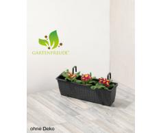 Jardinera para balcón de polyrattan incluye suspensión y sistema de riego, antracita, 60 x 19 x 18 cm