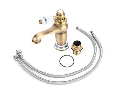 Vintage Floral de una Sola Manija del Grifo del Mezclador Grifo de Bronce de Agua Caliente Fría para Baño Lavabo Decoración del Hogar(Antique)