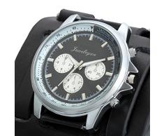 JewelryWe Reloj de Pulsera Grande Negro de Estilo Gótico Punky Hip-Hop para Hombres Chicos, Correa de Cuero Ancha de Moda Retro Punk Rock