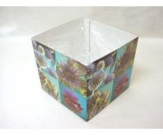 MACETERO MACETA CUBREMACETA CARTON PLASTIFICADO INTERIOR FLORES AZUL MEDIANO