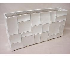 JARRON FLORERO BLOQUES POLYSTONE FIBRA DE VIDRIO BLANCO BAJO