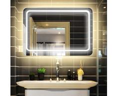 LUVODI Espejo de Baño con Iluminación LED Espejo de Pared con Interruptor Táctil 3 Modos Ajustables Función Anti-Niebla Ideal para Baño Dormitorio Maquillaje 60×80cm