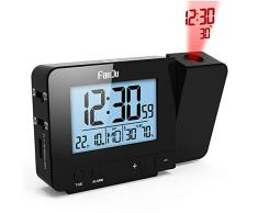 Despertador Proyector, Despertador Reloj Digital de Proyección Proyección de Temperatura y Tiempo/Puerto del Cargador USB/Temperatura Interiores/Ajuste de Tiempo Manual/Alarmas Dobles con repetición