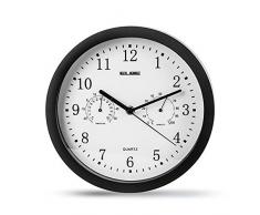 Elbe Reloj de Pared con termómetro e higrómetro, Mide Temperatura y Humedad, 25 cm diámetro, Panel Blanco Marco Negro, Funciona con Pilas
