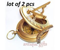 Brújula de latón, Estilo Militar o náutico, Reloj de Bolsillo, brújula, brújula Vintage de latón con Acabado Antiguo, 2 Unidades