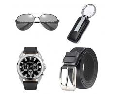 BSTcentelha - Reloj de Pulsera analógico de Cuarzo para Hombre, Piel Artificial, Llavero, Gafas de Sol, Color Azul Oscuro Regalo perfecto para el día de san valentín