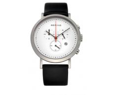 Bering Classic - Reloj cronógrafo de caballero de cuarzo con correa de piel negra - sumergible a 50 metros