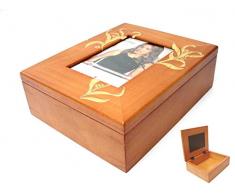 CAJA PORTAFOTOS MADERA TALLADA MARRON