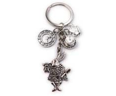 Onlineworld2013 Llavero Llavero Llavero Metal Plateado Conejito de Pascua Reloj Conejito de té Colgante Triple