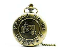 STEDMNY Reloj de Bolsillo Reloj de Bolsillo de Cuarzo con patrón de Coche Mustang de Bronce con Llavero Reloj Femenino para Hombre Regalo para Hombre, TD2039