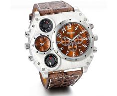 Jewelrywe Reloj Ronda Geniales Pantalla Brújula Termómetro Dual Time Dial (Marrón),Regalos Dia de la Padre Originales