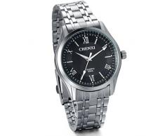 Jewelrywe Correa de reloj de acero inoxidable Negro cuarzo de los hombres del dial Número Romano noctilucentes
