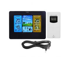Zerodis Home Estación inalámbrica de pronóstico del Tiempo LCD Termómetro Digital inalámbrico Estación meteorológica Reloj con Pantalla a Color para Humedad Interior en Exteriores(Black)
