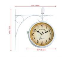 Ridgeyard de Doble Cara Reloj de Pared de hogar jardín Interior estación Fuera de Soporte (Blanco)