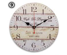 EsportsMJJ Ronda Vintage Rústico De Madera Reloj De Pared De Cuarzo Movimiento-9