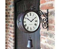 voloki Reloj de Pared para jardín - Reloj de Metal de Pared de Hierro Forjado de Doble Cara Reloj Colgante con Forma de Campana de Gallo - Estación meteorológica termómetro 2 en 1 Sturdy
