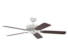 Pepeo Potkuri ventilador de techo sin luz, carcasa en blanco lacado, aspas reversibles color caoba con insertos de ratán, 132 cm, para habitaciones de hasta 25 m²