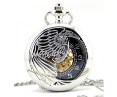 Stayoung Steampunk Vintage Color Plateado Números Arábigos Cuerda Manual Reloj de Bolsillo Mecánico Colgante Cadena Angel Blanco Alta Calidad