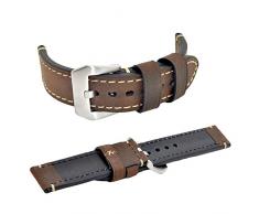 Negro Marrón Piel Auténtica reloj de pulsera reloj banda aceite marrón Vintage para Hombres Mujeres de la pulsera con hebilla de acero inoxidable 20 mm 22 mm 24 mm, color marrón oscuro