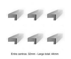 6 Un. TIRADOR Asa Mueble Cocina y baño perfil ALUMINIO ANODIZADO Ext. 44X12MM - - Distancia tornillos 32MM