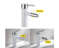HOMELODY Grifo Lavabo Monomando 360° Grifos Modernos Blanco sin Plomo para Lavabos del Cuarto de Baño Agua Fria y Caliente,Aireador Desmontable