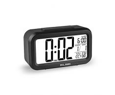 Elbe RD-668 - Reloj despertador de viaje, pantalla de 4.4", temperatura y humedad, alarma, calendario