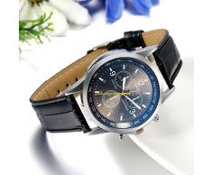 JewelryWe Relojes de Hombre Caballero, 3 Subesferas Decorativas Reloj de Moda, Correa de Cuero Clásico Casual