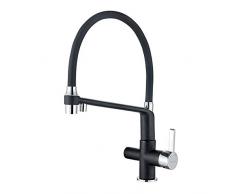 GRIFEMA G4010B-2-DOVER, Grifo de cocina osmosis con caño flexible, Pulverizador de doble función 3 en 1 para purificador de filtro de agua y fregadero de cocina, Negro