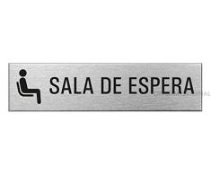 Ofform Placa de puerta l Señal acero inoxidable con texto l pictogramaSala de Espera” l 160x40 mm l No.27140